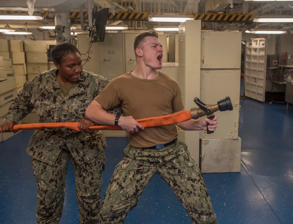 GHWB Sailors Conduct Firefighting Training