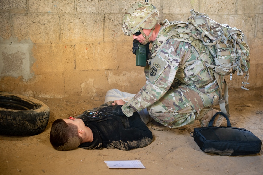 U.S. Soldier Reacts to a First Aid Training Scenario