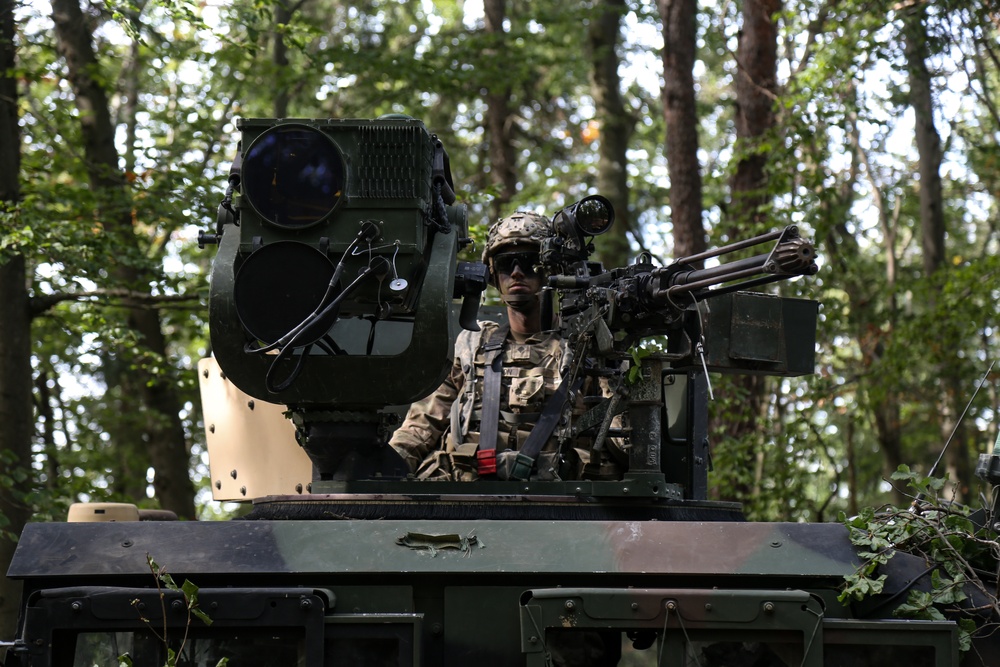 U.S. Soldiers of the 173rd Airborne Brigade hold a battle position during Saber Junction 19