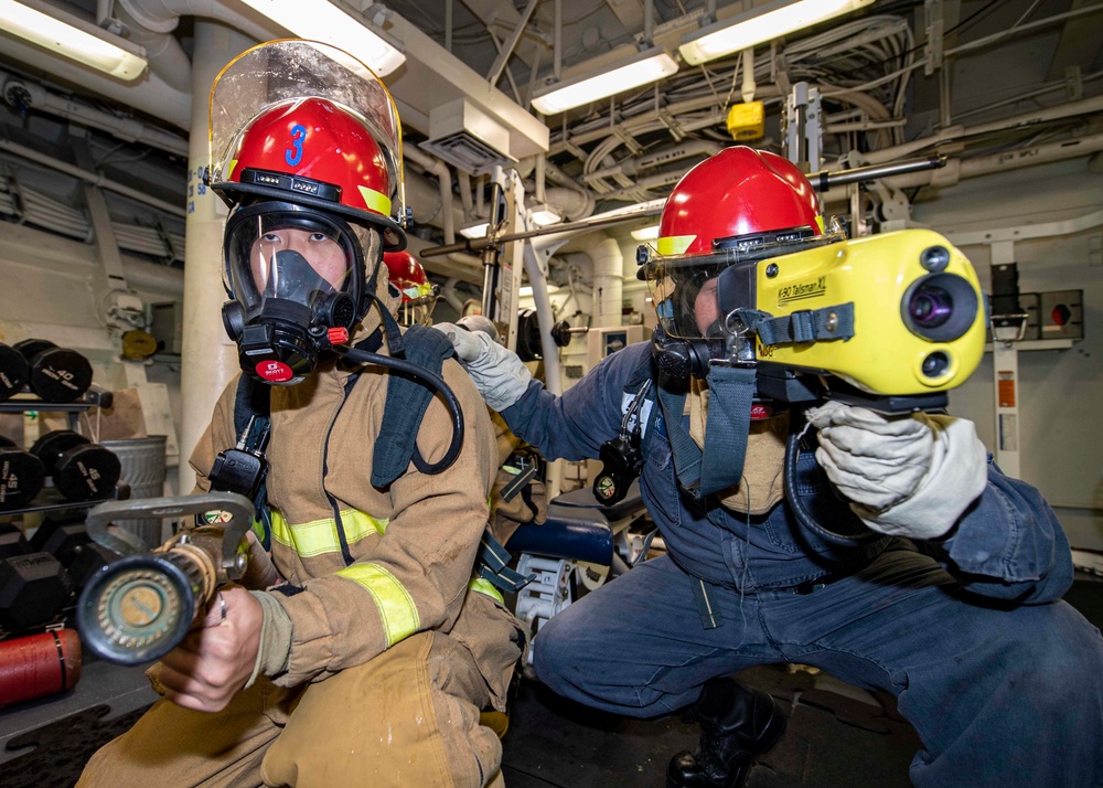 USS Normandy Sailors Fight Simulated Fire