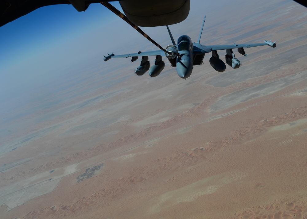 908th EARS provide refueling to Desert Falcon, Growlers, Rafales, Raptors