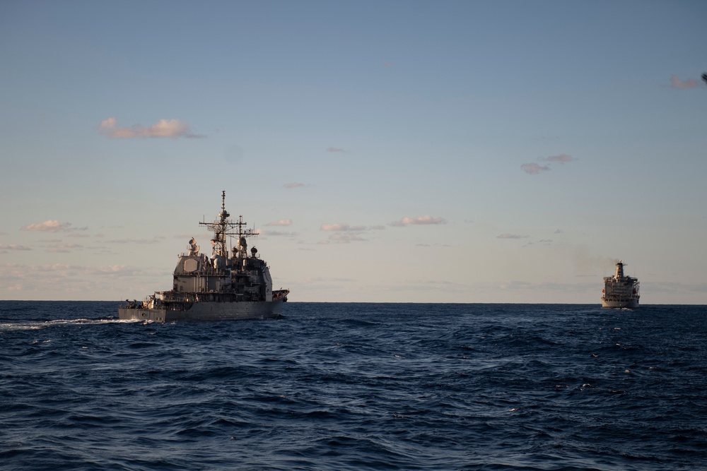 USS Vella Gulf Conducts a Replenishment at Sea