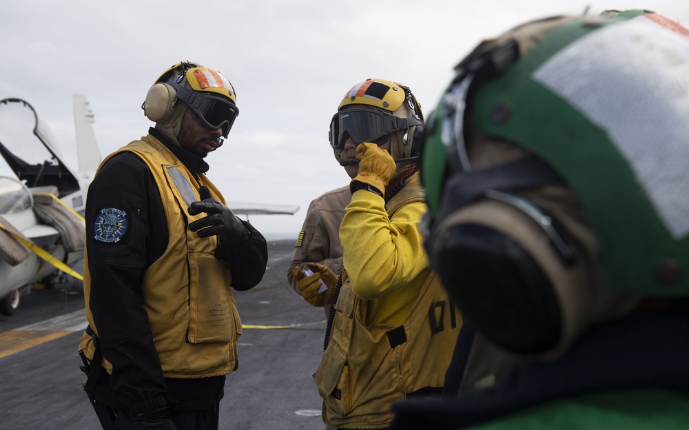 Nimitz Sailors Participate In Flight Deck Drill