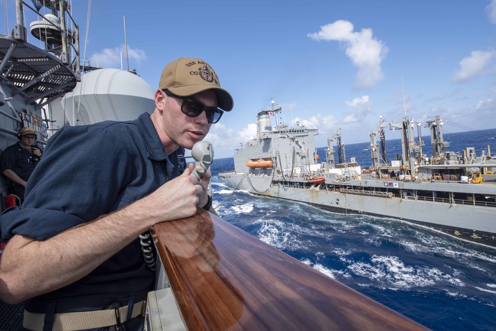 USS Antietam (CG 54) conducts underway replenishment with USNS John Ericsson (T-AO-194)