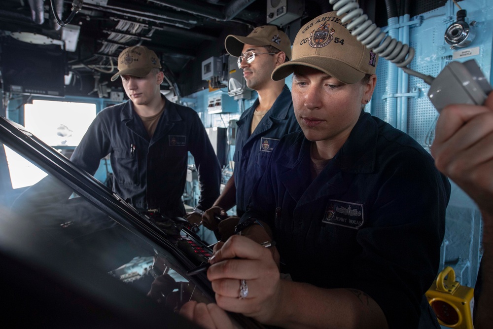 USS Antietam (CG 54) conducts replenishment-at-sea with USNS John Ericsson (T-AO-194)