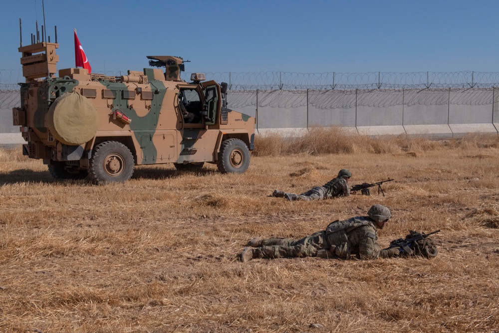 U.S. and Turkish military forces conduct second joint ground patrol inside of the security mechanism in northeast Syria