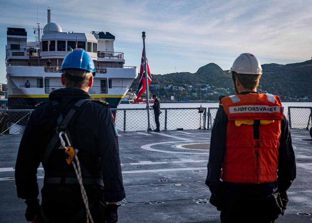 Norway's National Ensign is Lowered Aboard the HNoMS Thor Heyerdahl