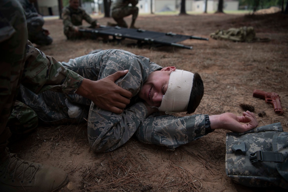 &quot;Godzilla Class&quot; trainee gets evacuated during a mock combat scenario.