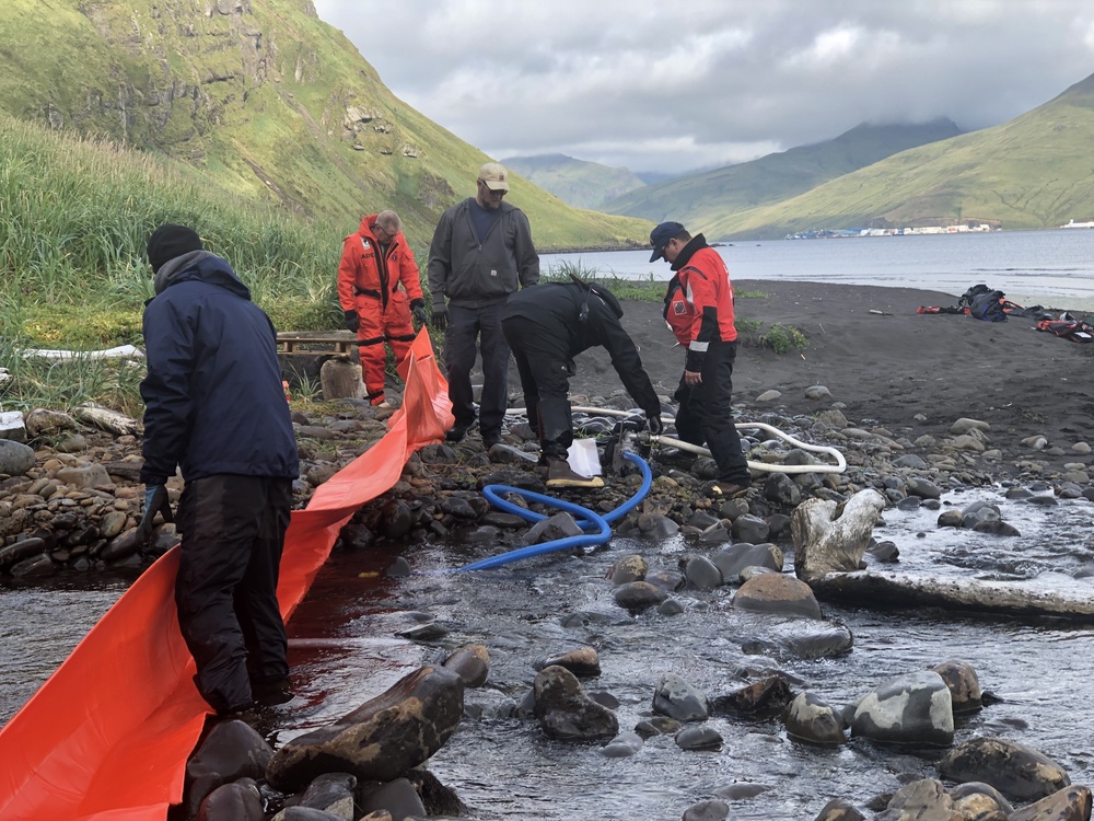 Coast Guard, local partner personnel test geographical response strategies on Akutan Island, Alaska