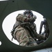 U.S. Soldiers dismount from a CH-47 Chinook helicopter during Saber Junction 19