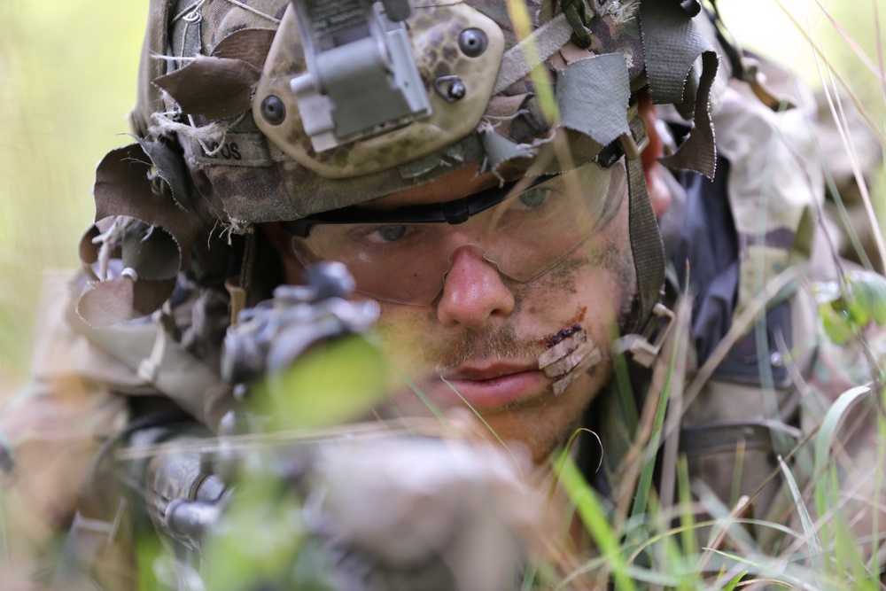 A U.S. Soldier scans their sector of fire during Saber Junction 19