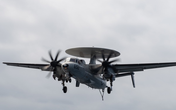 An E-2C Hawkeye prepares to land