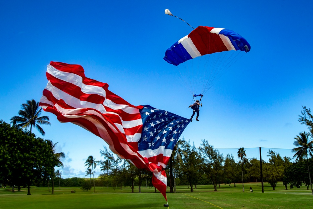 Flag arrives at the Esprit De Corps Golf Tournament