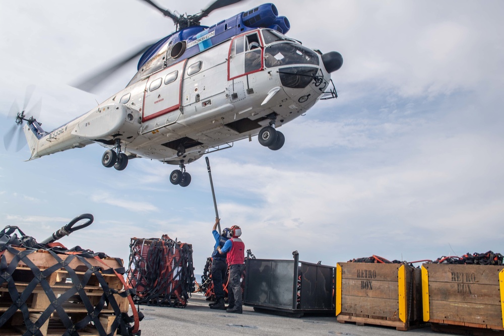 USS Harpers Ferry Conducts Replenishment-At-Sea