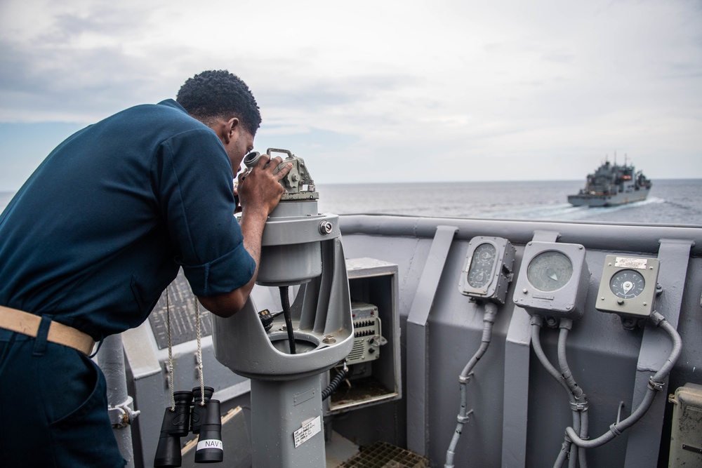 USS Harpers Ferry Conducts Replenishment-At-Sea