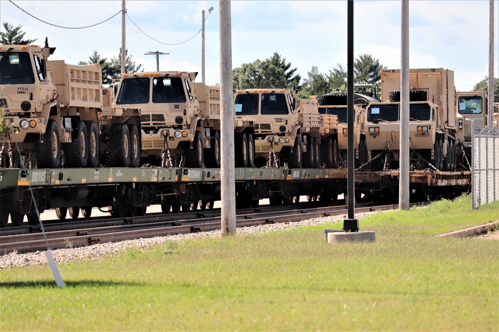 Engineer unit's equipment loaded on railcars at Fort McCoy for deployment