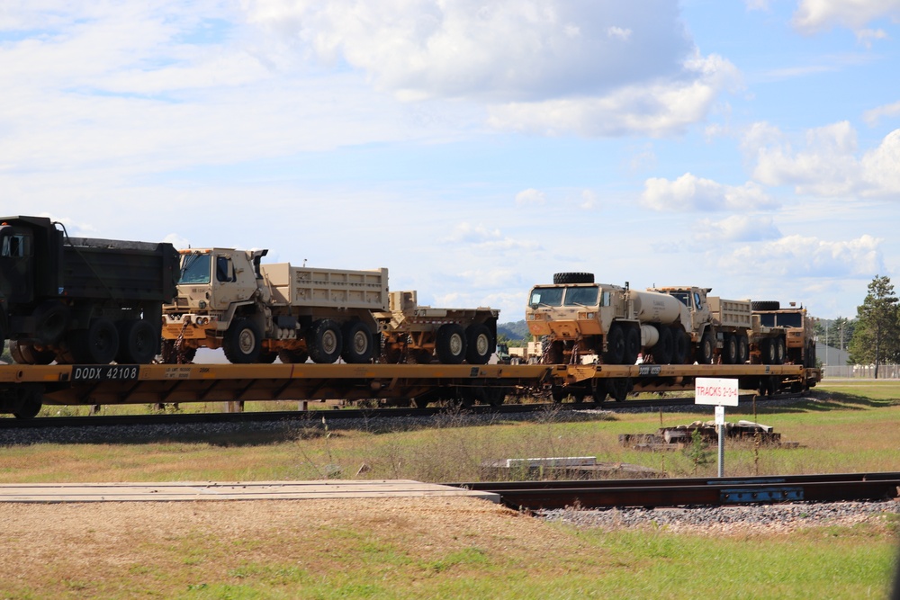 Engineer unit's equipment loaded on railcars at Fort McCoy for deployment