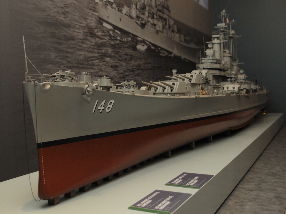 Model of USS Newport News (CA-148) on display at Naval Museum's new exhibit