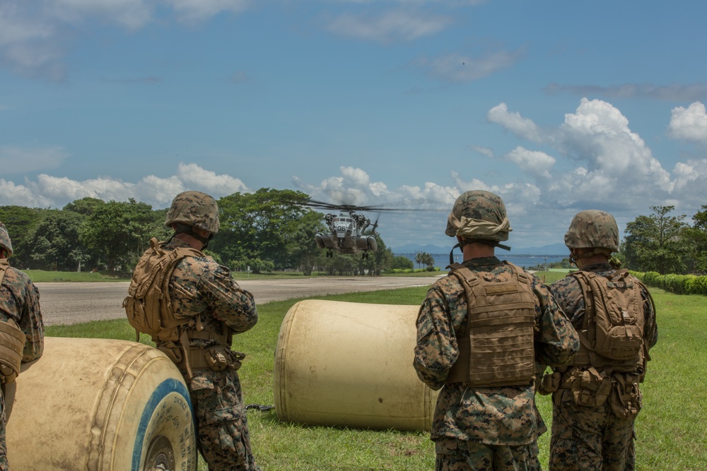 US Marines transport potable water during a humanitarian assistance rehearsal in Colombia