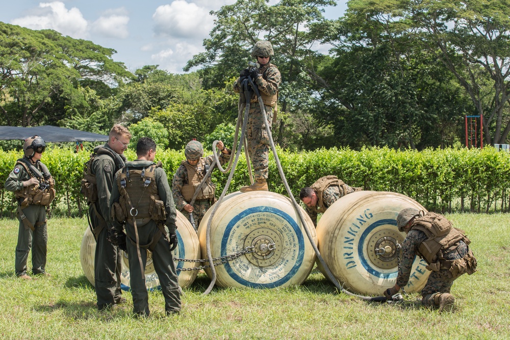 US Marines transport potable water during a humanitarian assistance rehearsal in Colombia