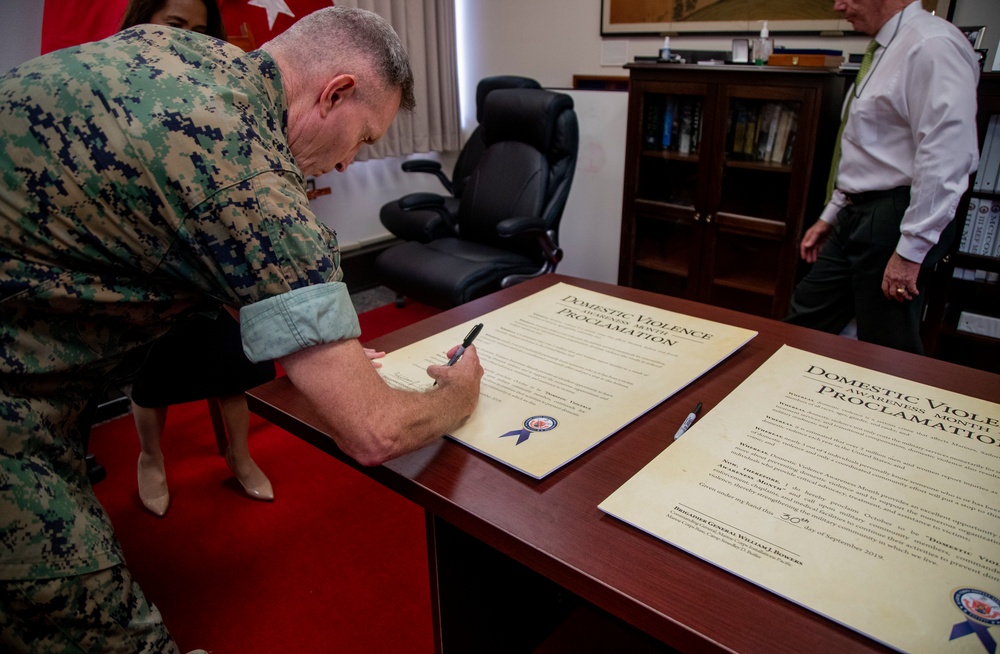 MCIPAC Commanding General signs the Domestic Violence Awareness Month Proclamation