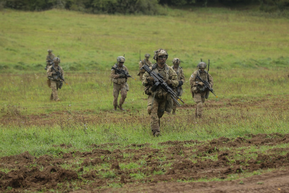 U.S. Soldiers manuever to a new destination during Saber Junction 19