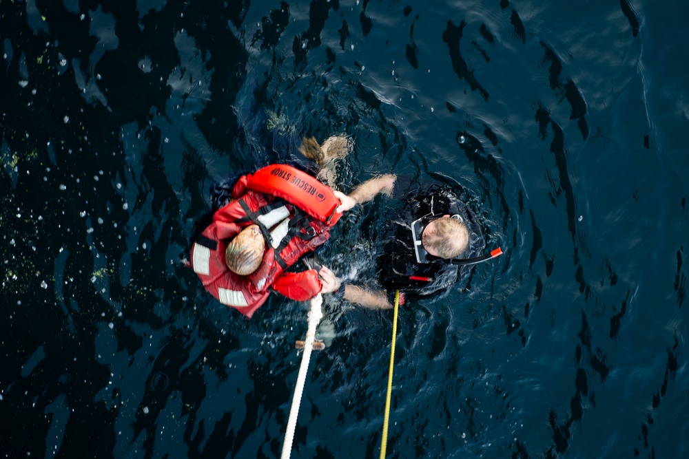 USS San Jacinto Sailors Conduct Man Overboard Drills