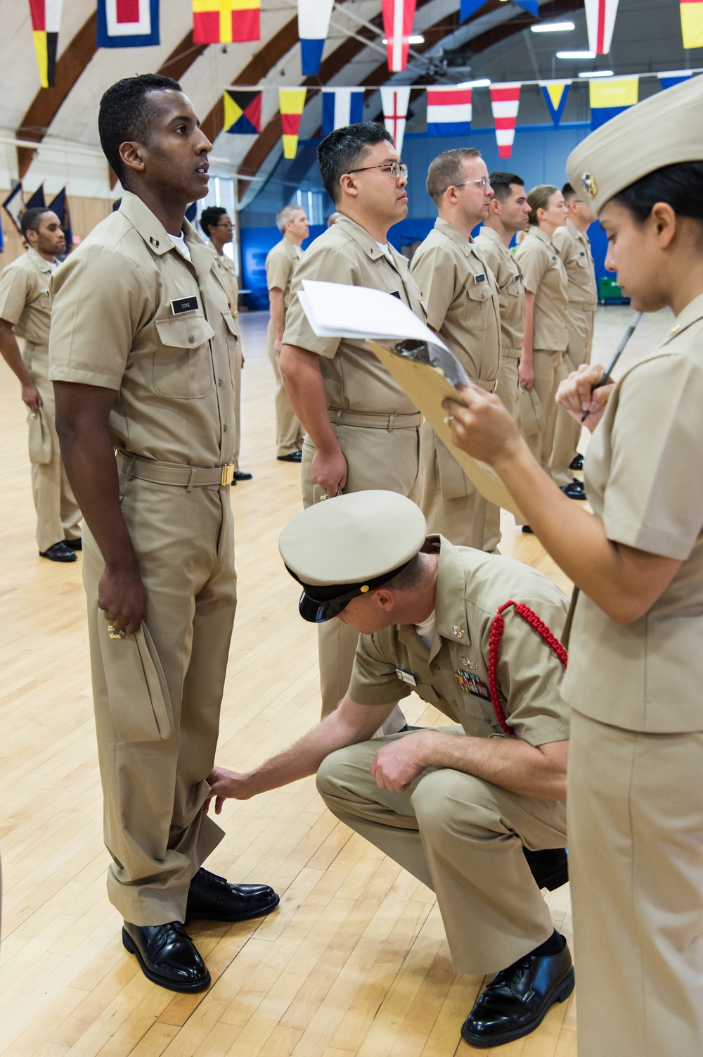 191003-N-TE695-0001 NEWPORT, R.I. (Oct. 3, 2019) -- Navy ODS conduct khaki uniform inspections