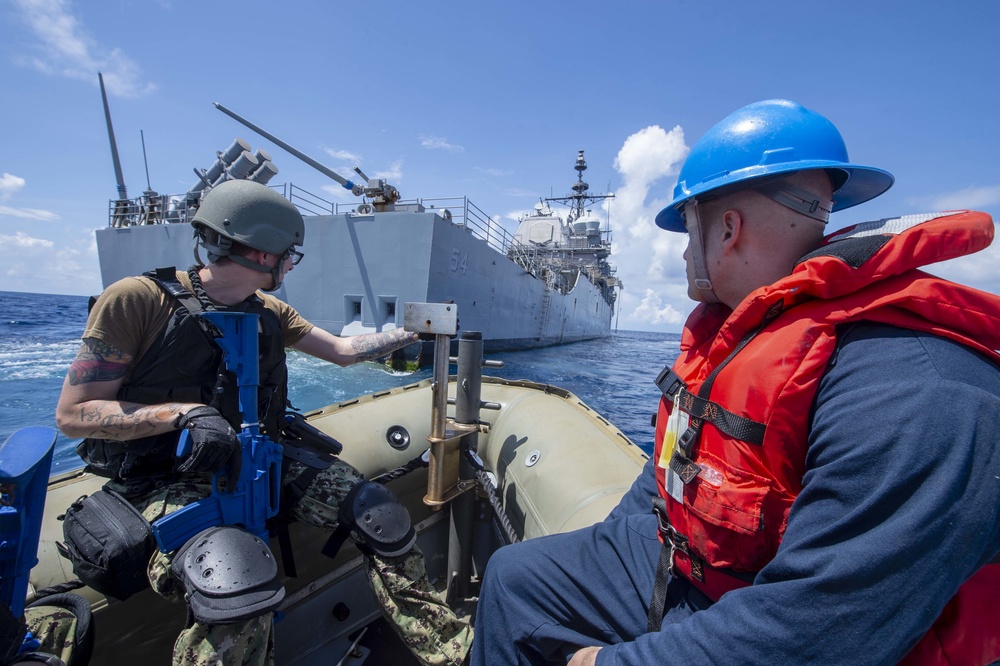 USS Anitetam (CG 54) Sailors conduct a visit, board, search and seizure training exercise