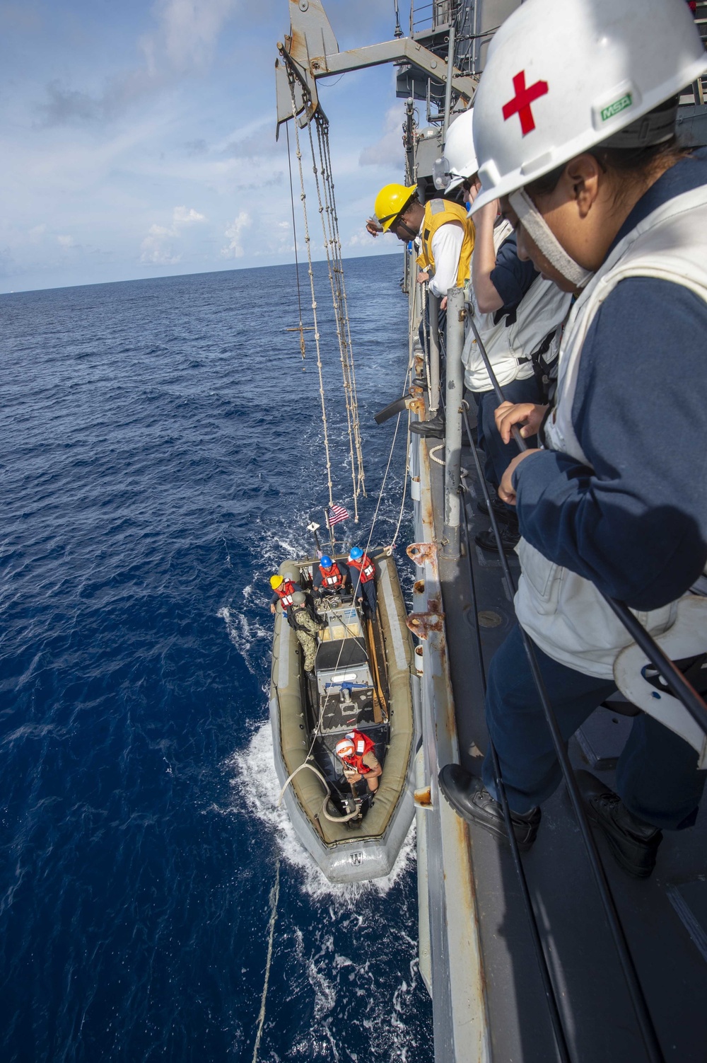 USS Antietam (CG 54) conducts small boat operations during a visit, board, search and seizure training exercise