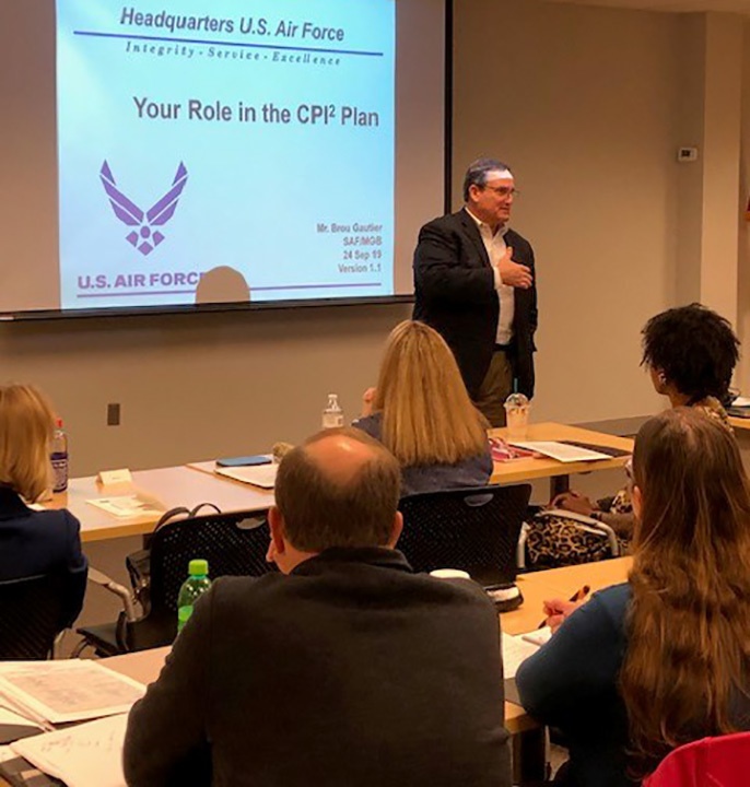 Brou Gautier, Chief, Air Force Continuous Process Improvement Division, discussed with attendees how to improve skill, how important it is to be involved in mentorship and where the future is headed for AFMC and the Air Force