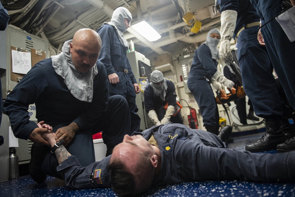 USS San Jacinto Sailors Conduct a General Quarters Drill