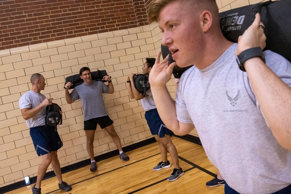 Secretary Esper Works Out With Wright-Patterson Airmen