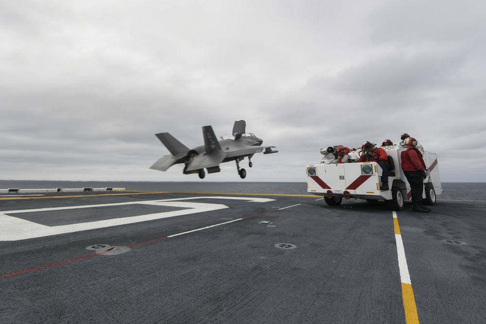 Aircraft takes off from USS America Flight Deck