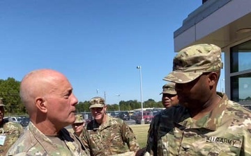 Commanding General of the United States Army Reserve Command, Lieutenant General Charles Luckey, visits the Soldiers of the 518th Sustainment Brigade