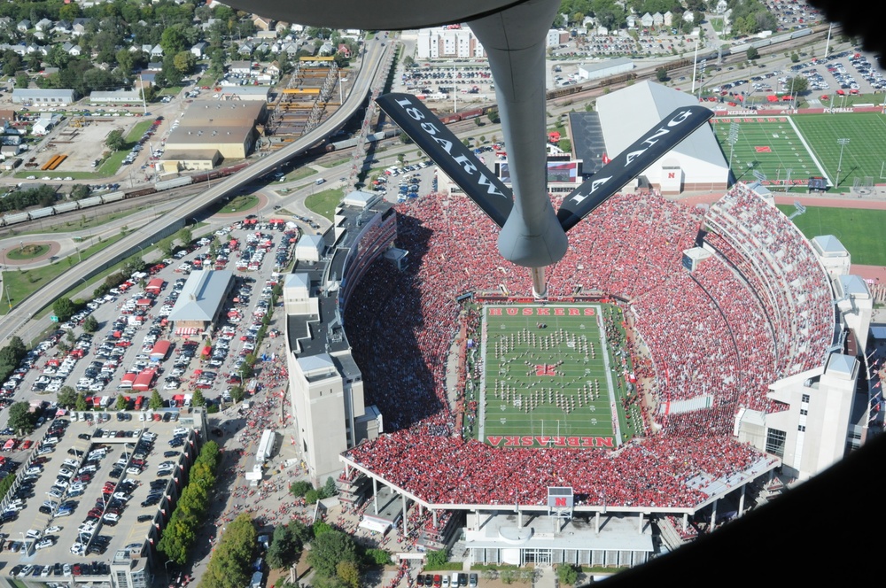 Iowa National Guard's 185th Air Refueling Wing conduct flyover for Nebraska Northwestern matchup