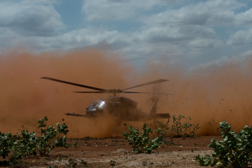 102nd Cavalry Regiment trains with the 303rd Expeditionary Rescue Squadron