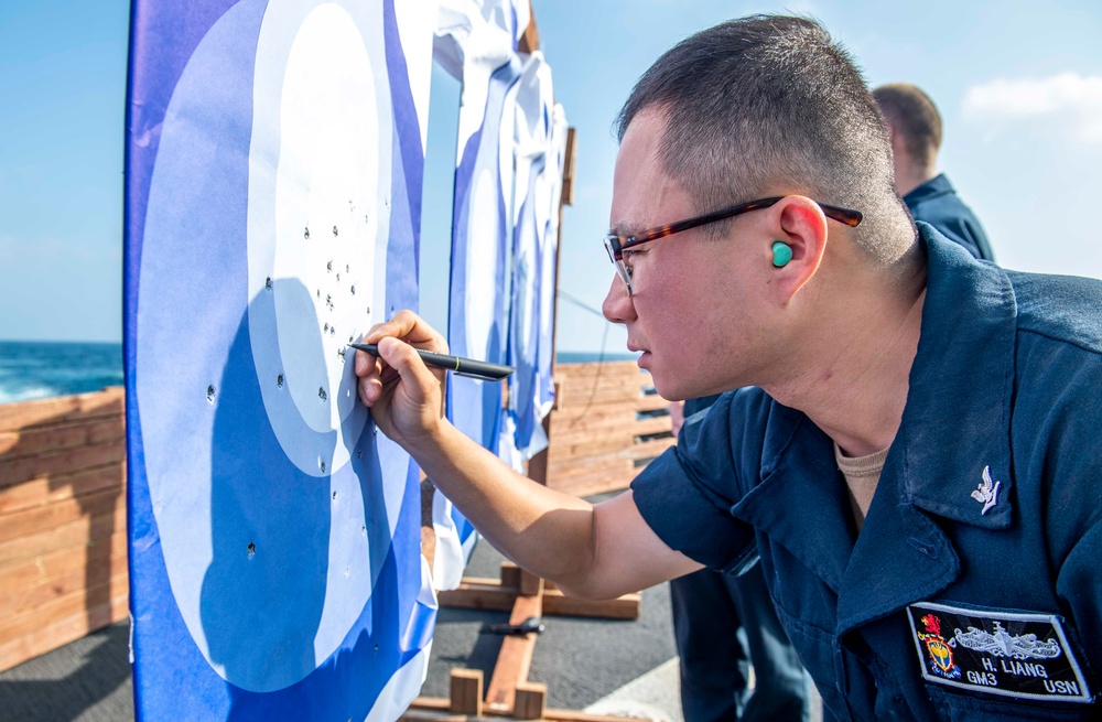 Sailors Aboard USS Milius (DDG 69) Conduct M9 Pistol Live-Fire Gunnery Exercise