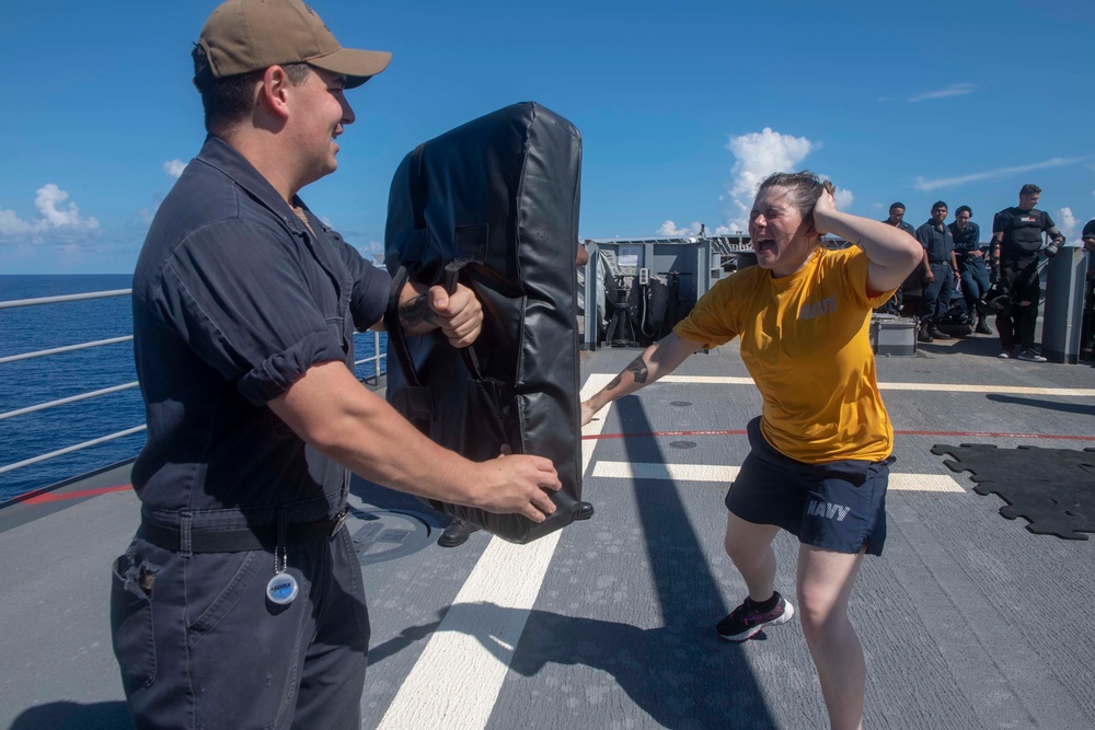 USS Antietam (CG 54) Sailor engages in security force exercise