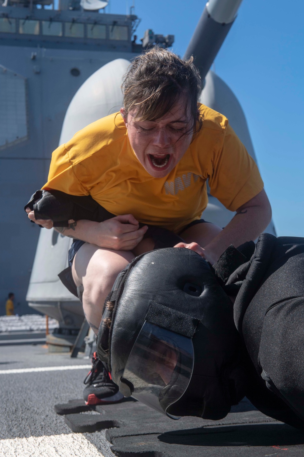 USS Antietam (CG 54) Sailor engages in security force exercise