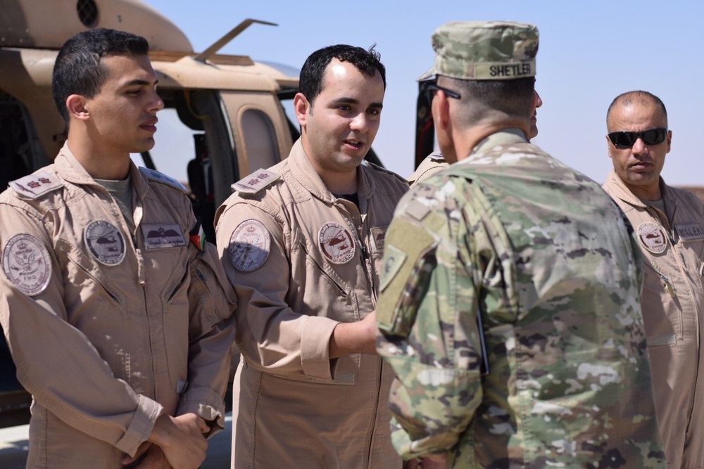 The Task Force Spartan command team visit U.S., Jordan troops