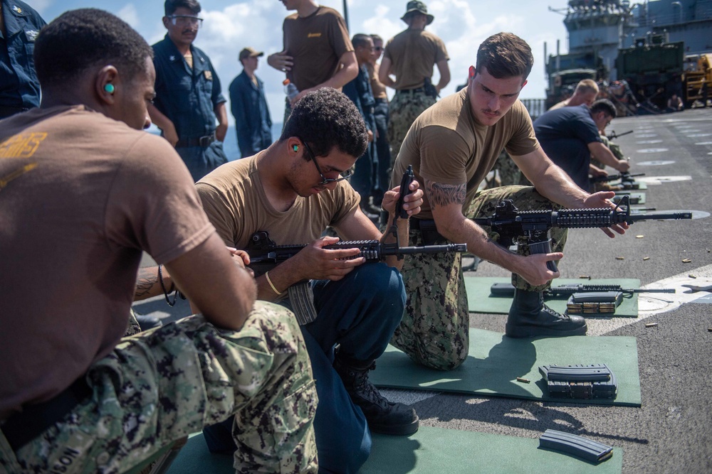 USS Harpers Ferry Conducts Gun Shoot