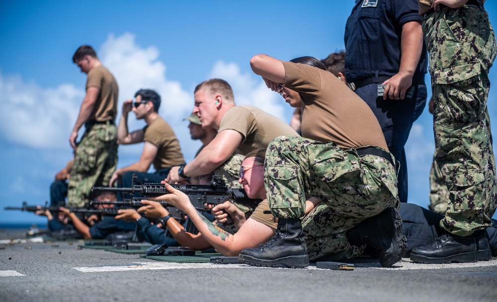 USS Harpers Ferry Conducts Gun Shoot