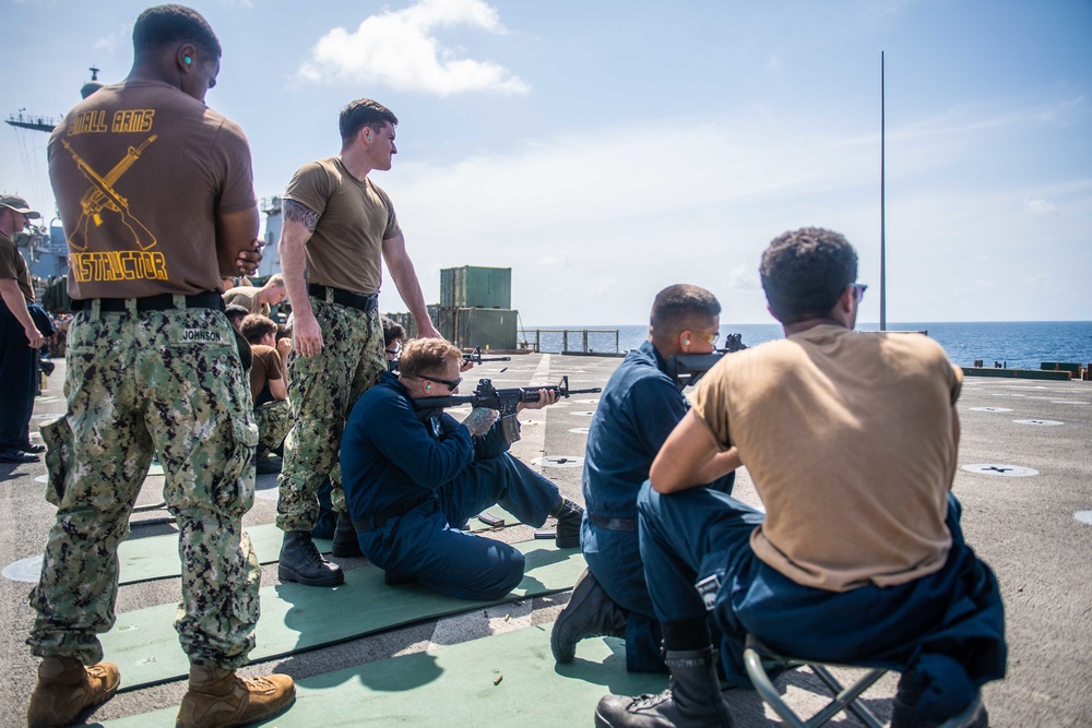 USS Harpers Ferry Conducts Gun Shoot