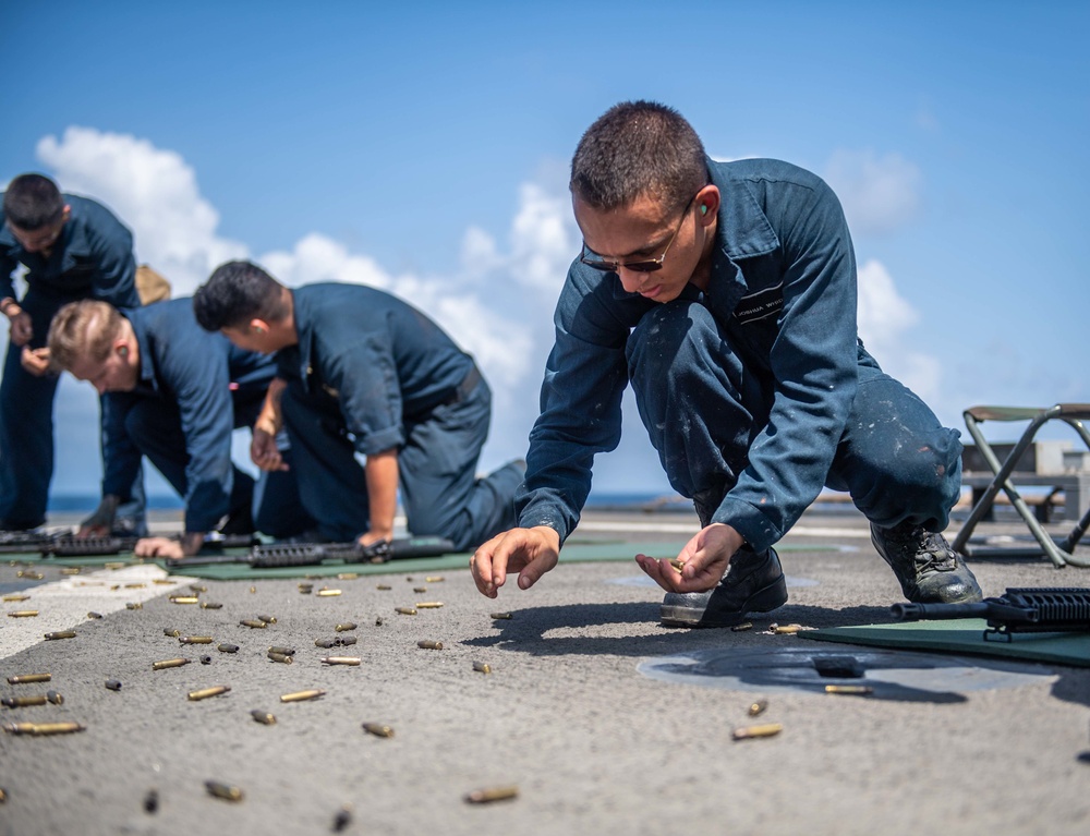 USS Harpers Ferry Conducts Gun Shoot