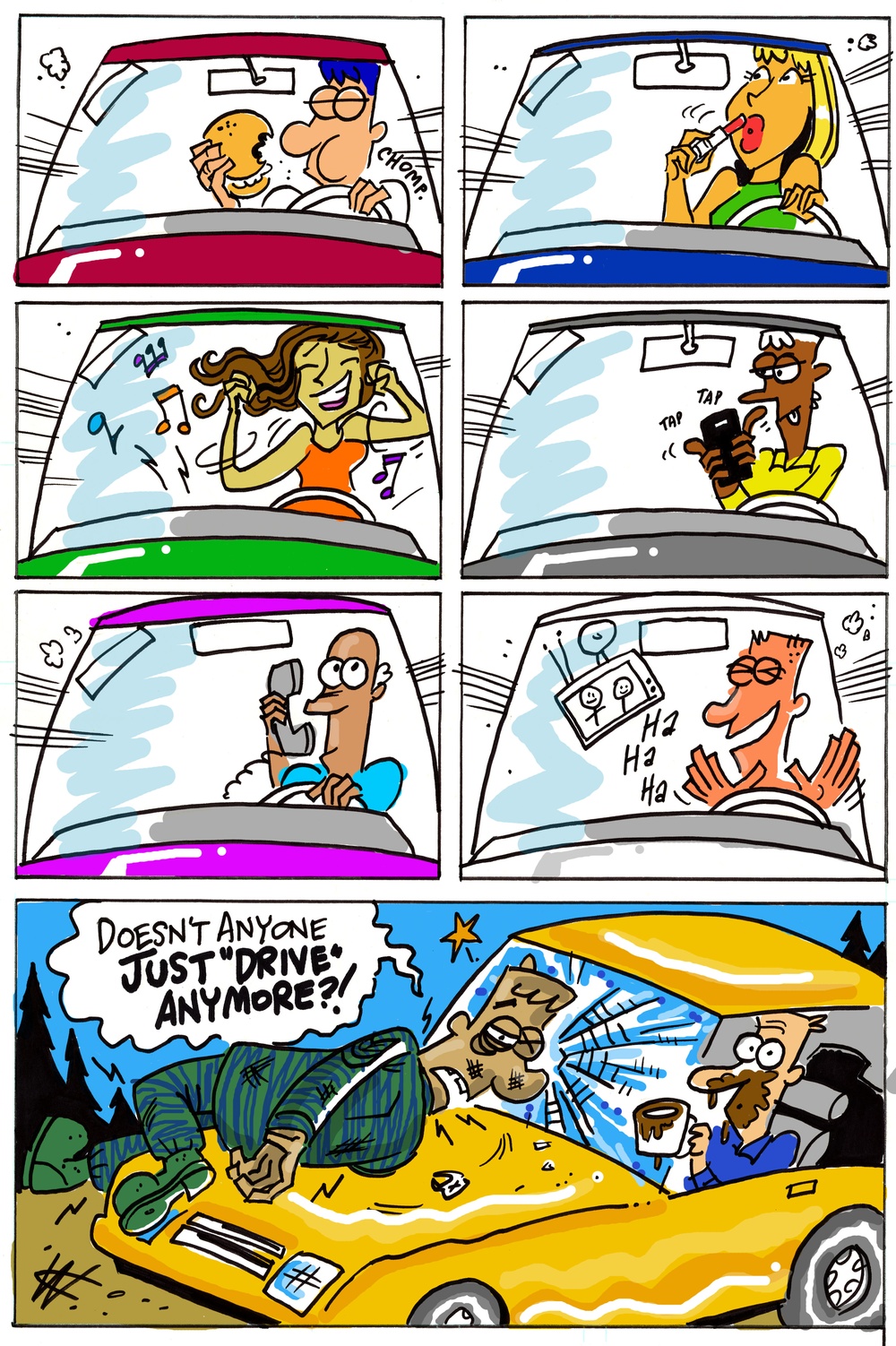 Distracted Driving Awareness Cartoon