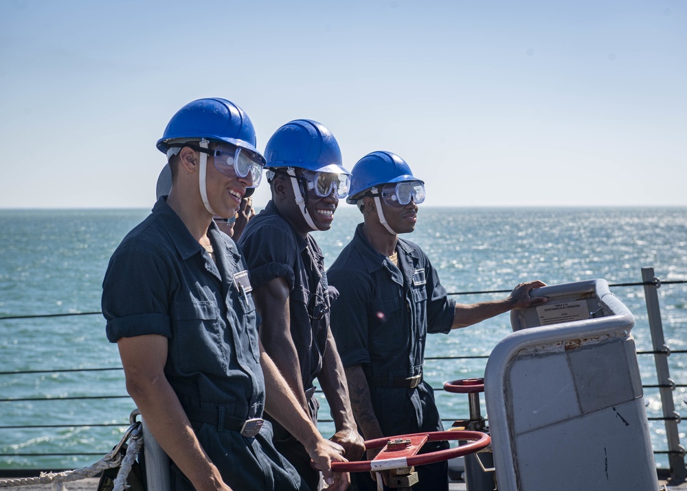 USS Gridley Sailors Conduct Sea and Anchor Detail