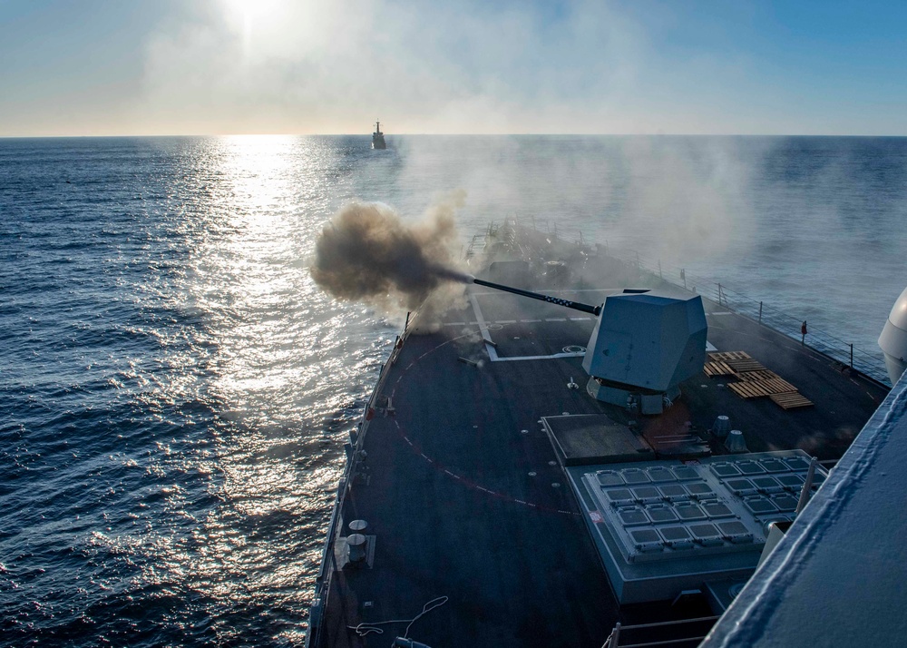 USS Gridley Fires its Mark 45 5-inch gun