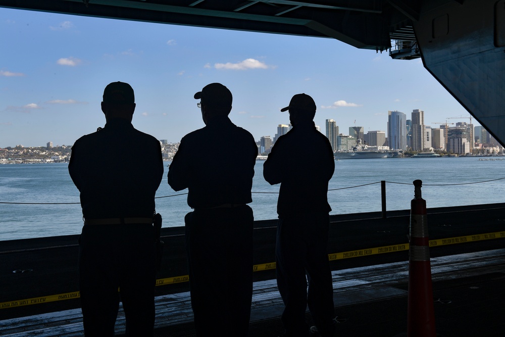 Nimitz Sailors Look Out At San Diego
