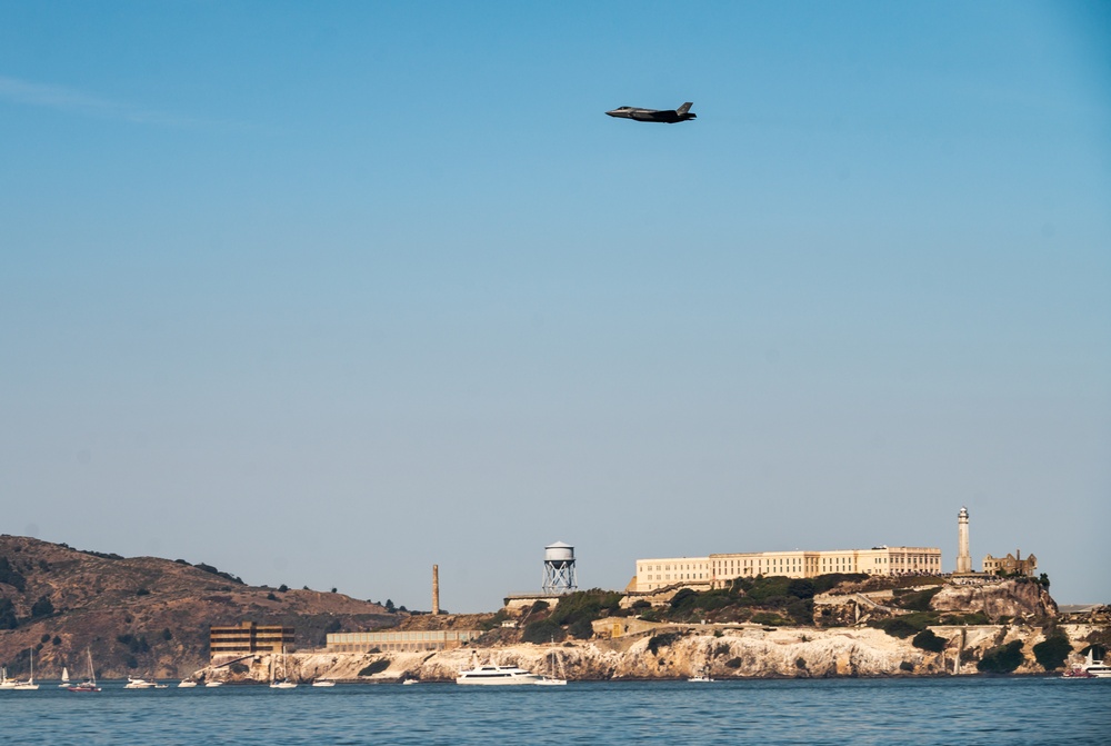 F-35 Demo Team pilot flies over the San Francisco Bay